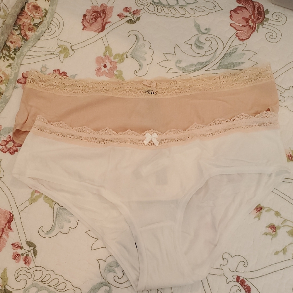 Adore Me Lace Accent Panties - Cream and White